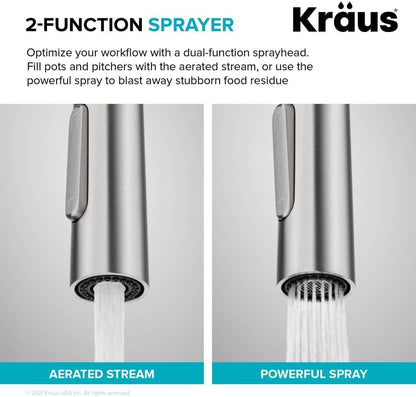 Oletto Tall Modern Pull-Down Single Handle Kitchen Faucet in Brushed Gold, KPF-3101BG