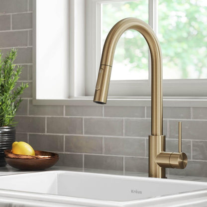 Oletto Contemporary Pull-Down Single Handle Kitchen Faucet in Brushed Gold, KPF-3104 BG