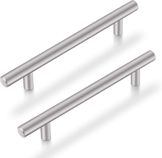 5 Pack 7-9/16" Solid Stainless Steel Cabinet Pulls T Bar Modern Euro Style Brushed Nickel Kitchen Cupboard Handles Dresser Drawer Pulls Kitchen Cabinet Hardware 10 Inch Length