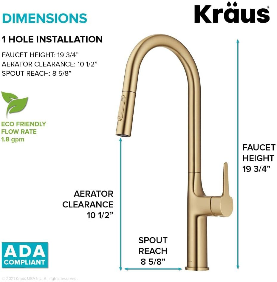 Oletto Tall Modern Pull-Down Single Handle Kitchen Faucet in Brushed Gold, KPF-3101BG