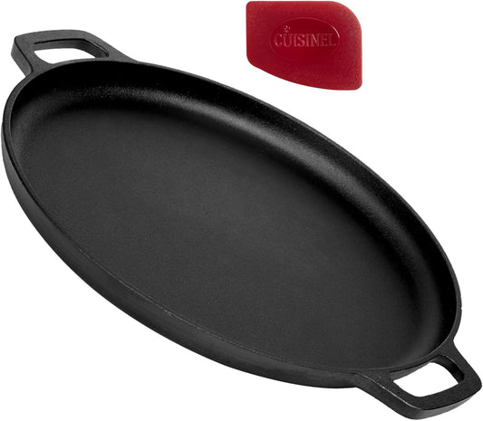 Cast Iron Pizza Pan/Round Griddle - 13.5" Flat Skillet - for Crepes and Frozen Pizza - Pre-Seasoned Comal for Tortillas - Dosa Tawa Roti - Works for Baking, Stove, Grill. PFAS and Pfoa-Free