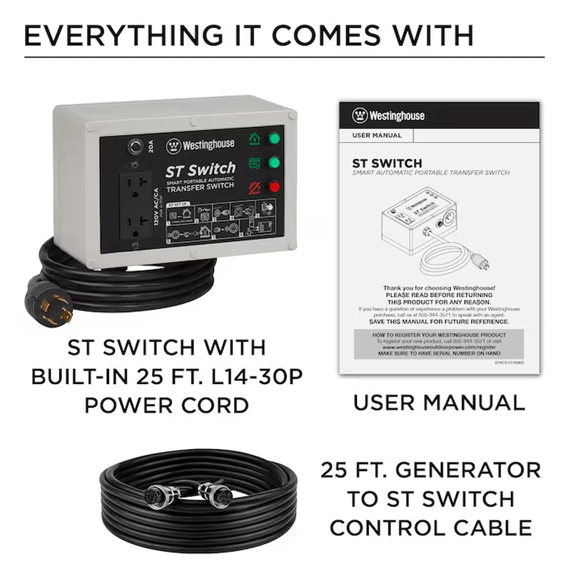 20 -Amp 120V 25' Cord, Portable Reliable Home Backup Smart Automatic Transfer Switch