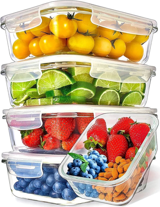 5 Packs Glass Food Storage Containers - Meal Prep Containers, 36 Oz