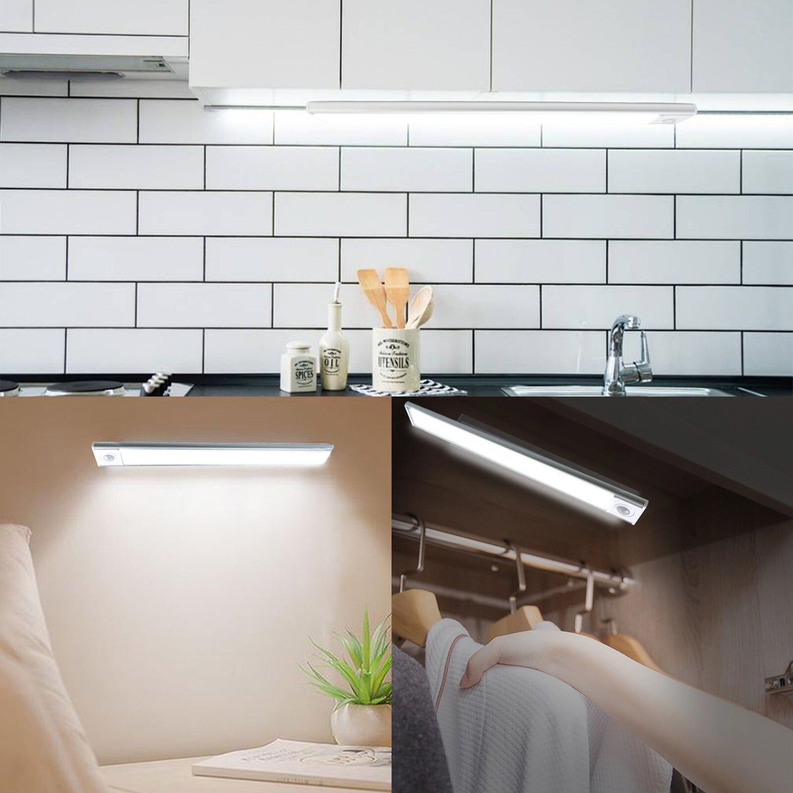 2 Pack-Under Cabinet Lights LED Motion Sensor Light USB Rechargeable Strip Lamp