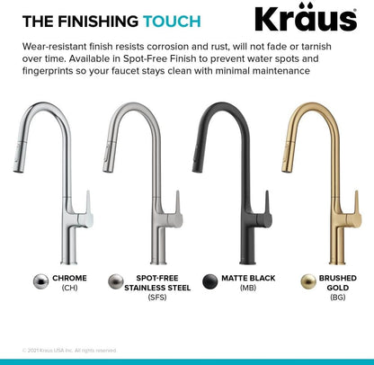 Oletto Tall Modern Pull-Down Single Handle Kitchen Faucet in Brushed Gold, KPF-3101BG