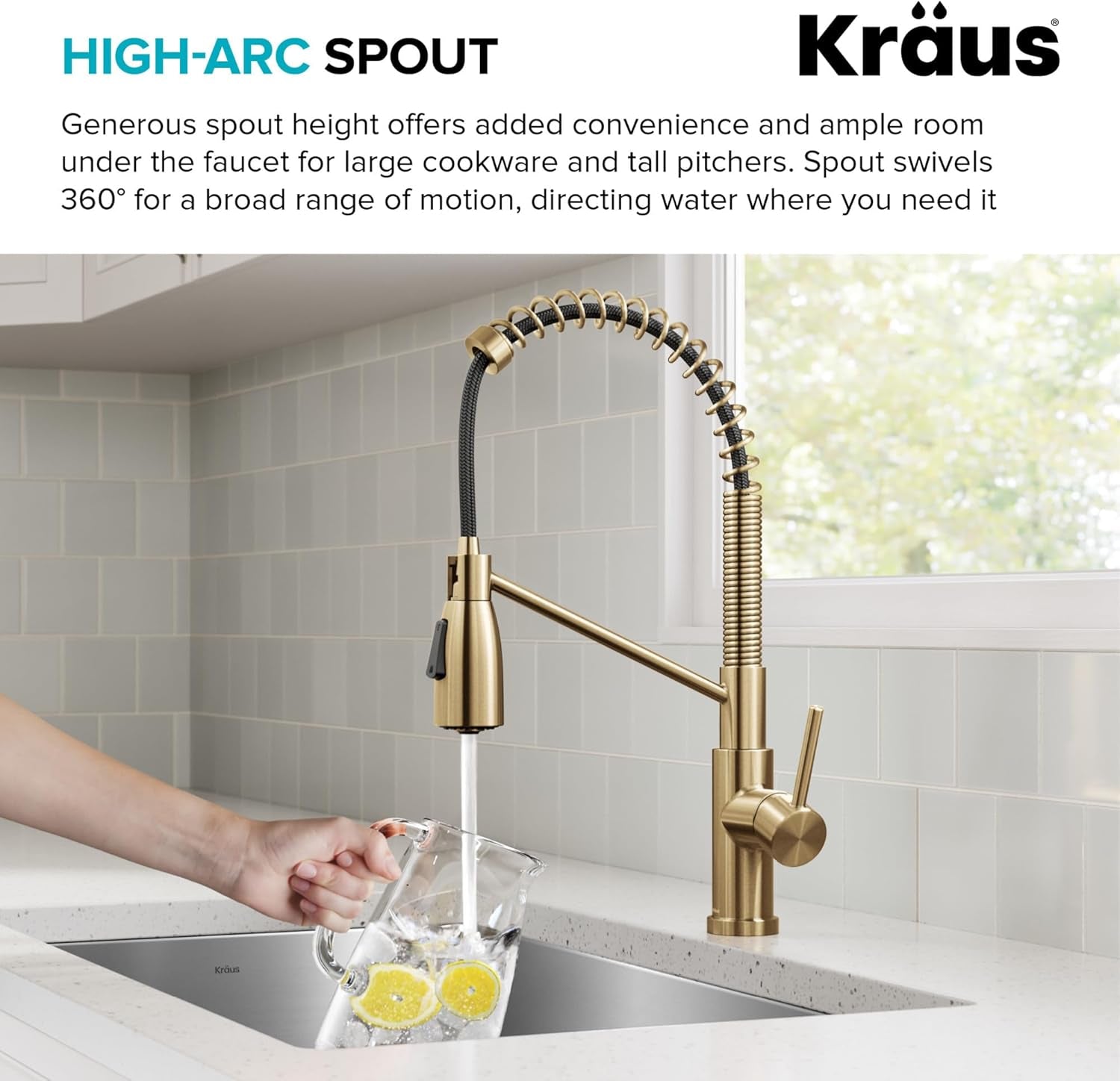 Coda Commercial Style 2-Function Single Handle Pull down Kitchen Faucet in Spot-Free Brushed Brass, KPF-1617BB