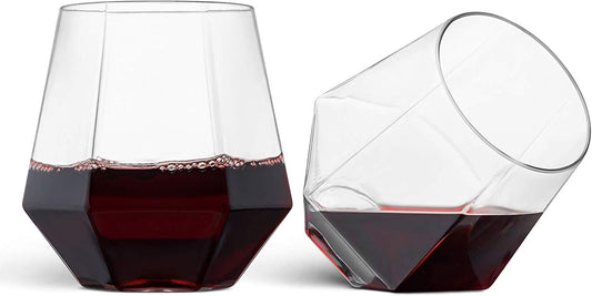 32 Pack Diamond Shaped Plastic Stemless Wine Glasses Disposable 12 Oz Clear Plastic Wine Whiskey Cups Shatterproof Recyclable and Bpa-Free