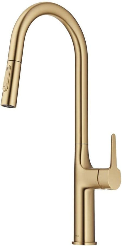 Oletto Tall Modern Pull-Down Single Handle Kitchen Faucet in Brushed Gold, KPF-3101BG