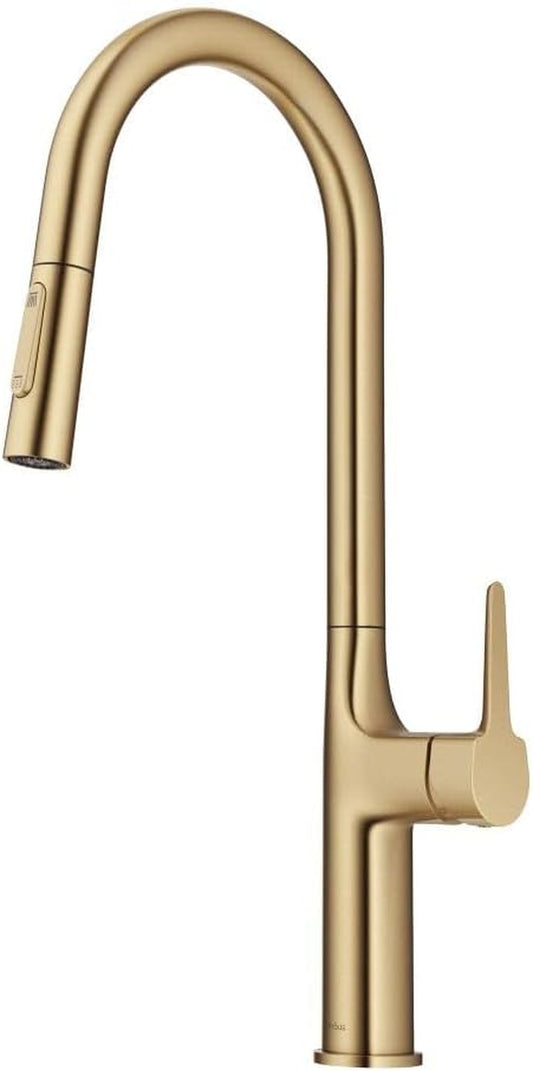 Oletto Tall Modern Pull-Down Single Handle Kitchen Faucet in Brushed Gold, KPF-3101BG