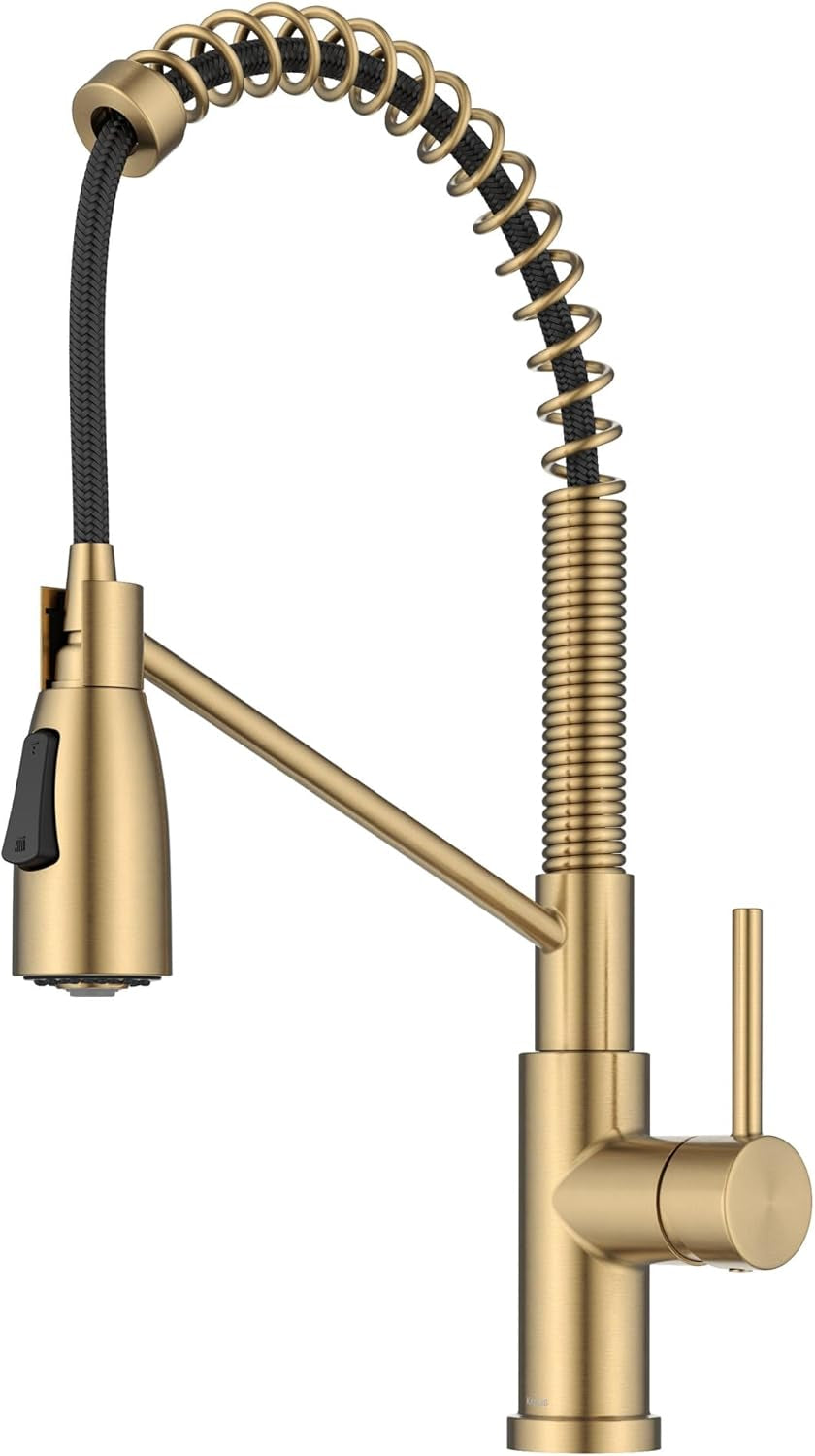 Coda Commercial Style 2-Function Single Handle Pull down Kitchen Faucet in Spot-Free Brushed Brass, KPF-1617BB