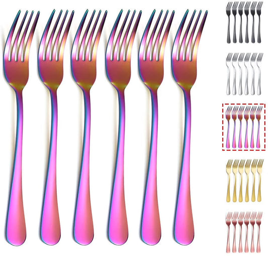 Rainbow Dinner Forks 6-Pieces, Stainless Steel 8.17" Fork Wedding Silverware Set of 6
