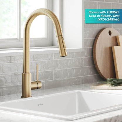 Oletto Contemporary Pull-Down Single Handle Kitchen Faucet in Brushed Gold, KPF-3104 BG
