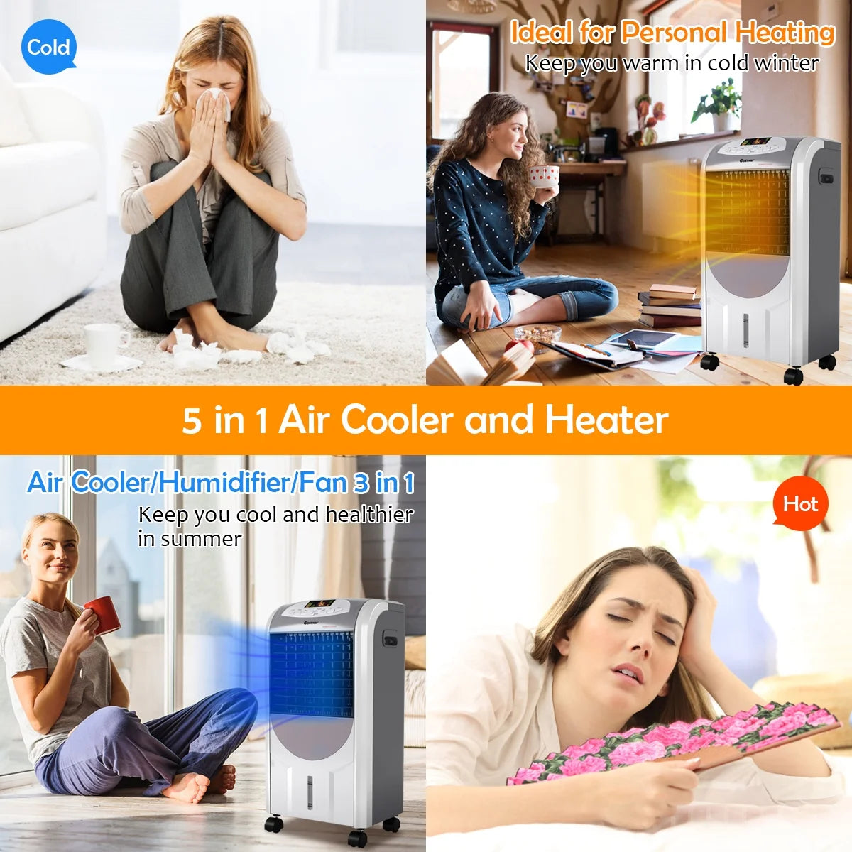 Remote Controlled Evaporative Air Cooler with Fan and Humidifier