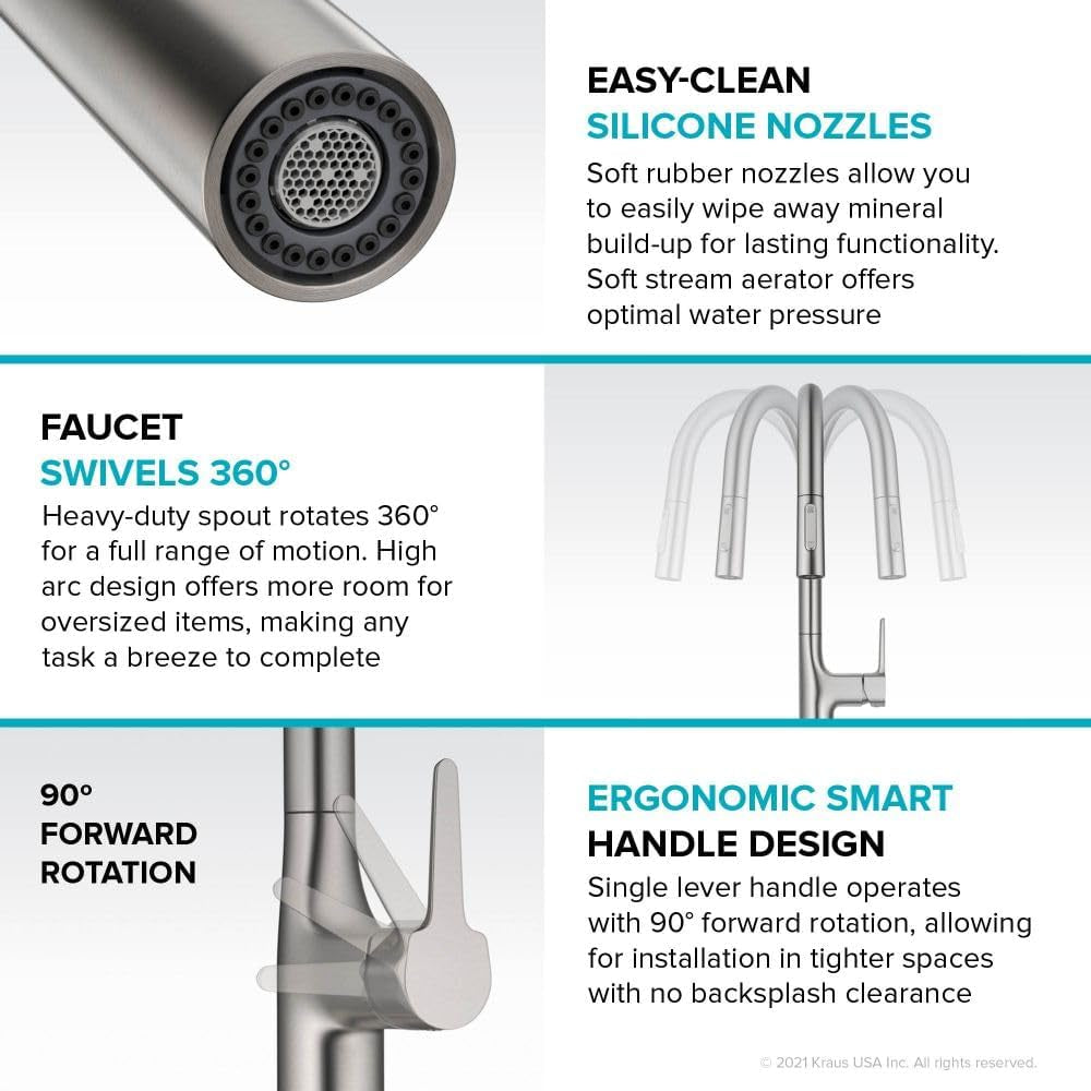 Oletto Tall Modern Pull-Down Single Handle Kitchen Faucet in Brushed Gold, KPF-3101BG