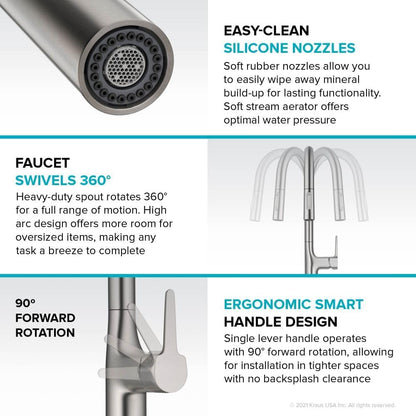 Oletto Tall Modern Pull-Down Single Handle Kitchen Faucet in Brushed Gold, KPF-3101BG