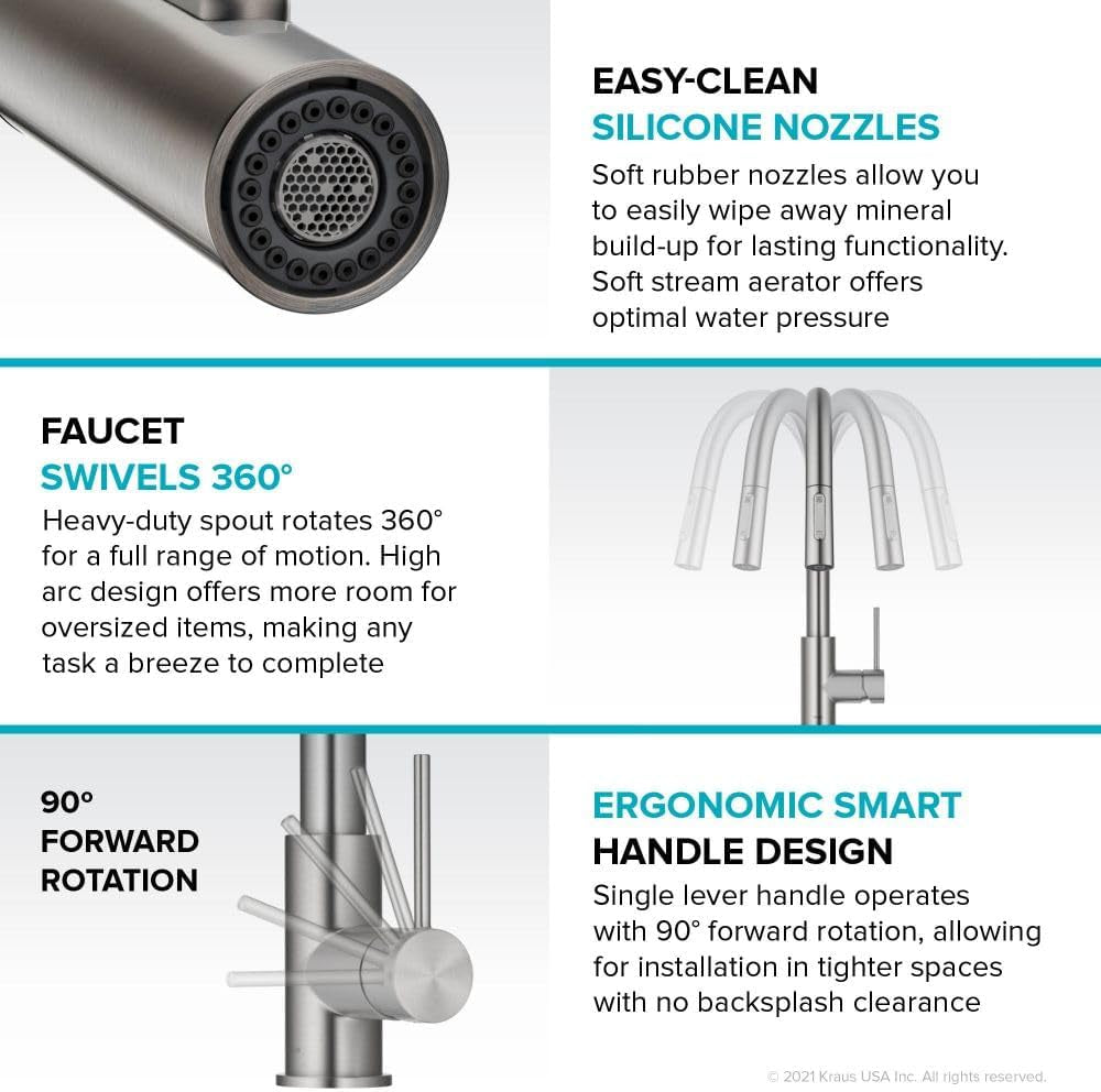 Oletto Contemporary Pull-Down Single Handle Kitchen Faucet in Brushed Gold, KPF-3104 BG