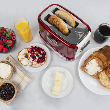 Retro Toaster 2 Slice Vintage Toaster Oven for Bagels & Thick Bread, Red