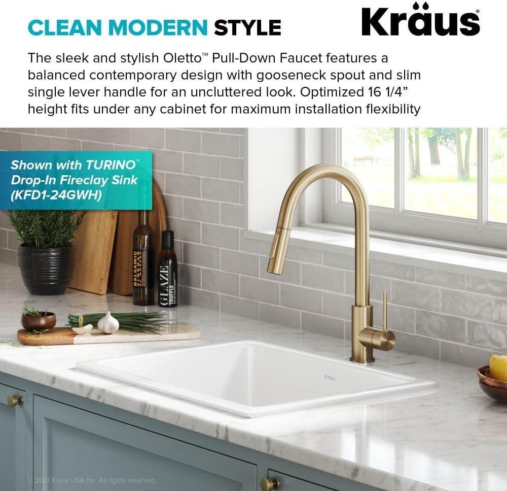 Oletto Contemporary Pull-Down Single Handle Kitchen Faucet in Brushed Gold, KPF-3104 BG