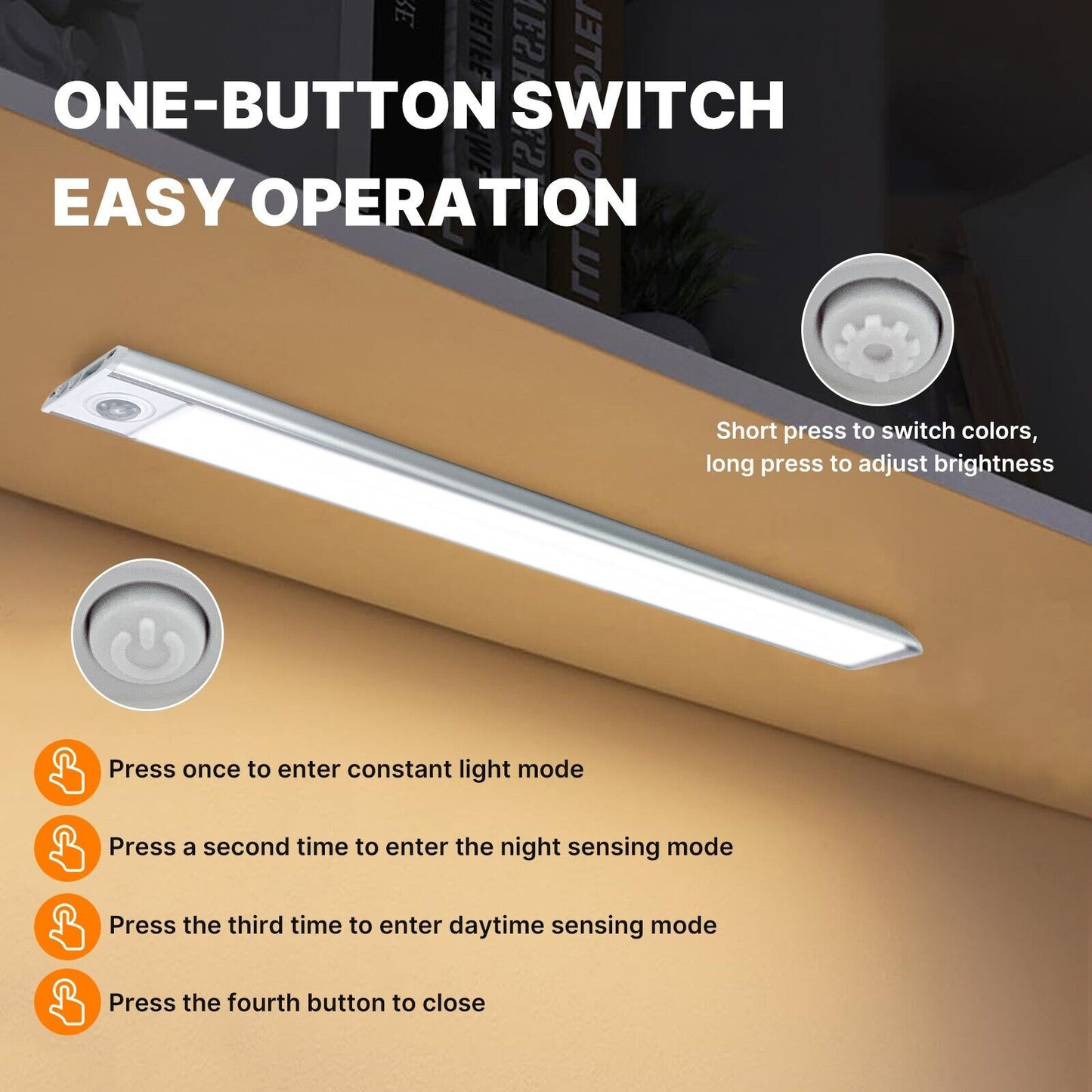 2 Pack-Under Cabinet Lights LED Motion Sensor Light USB Rechargeable Strip Lamp