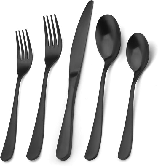 Matte Black Silverware Set,  20-Piece Stainless Steel Flatware Set, Kitchen Utensil Set Service for 4, Tableware Cutlery Set for Home and Restaurant, Satin Finish, Dishwasher Safe