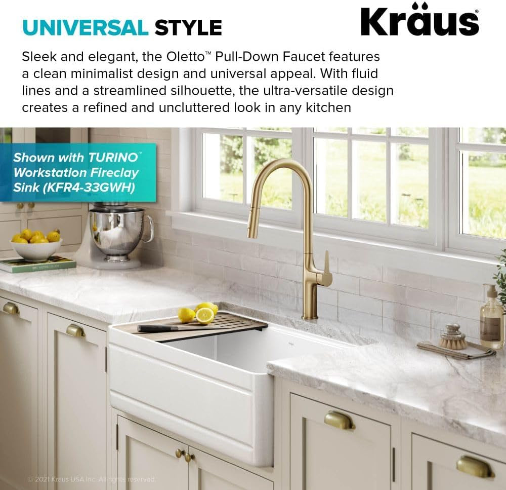 Oletto Tall Modern Pull-Down Single Handle Kitchen Faucet in Brushed Gold, KPF-3101BG
