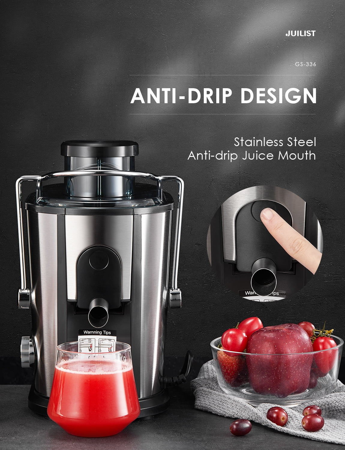 Juilist 2-Speed Electric Juicer Machines, 400W, 11 Fl Oz, Silver