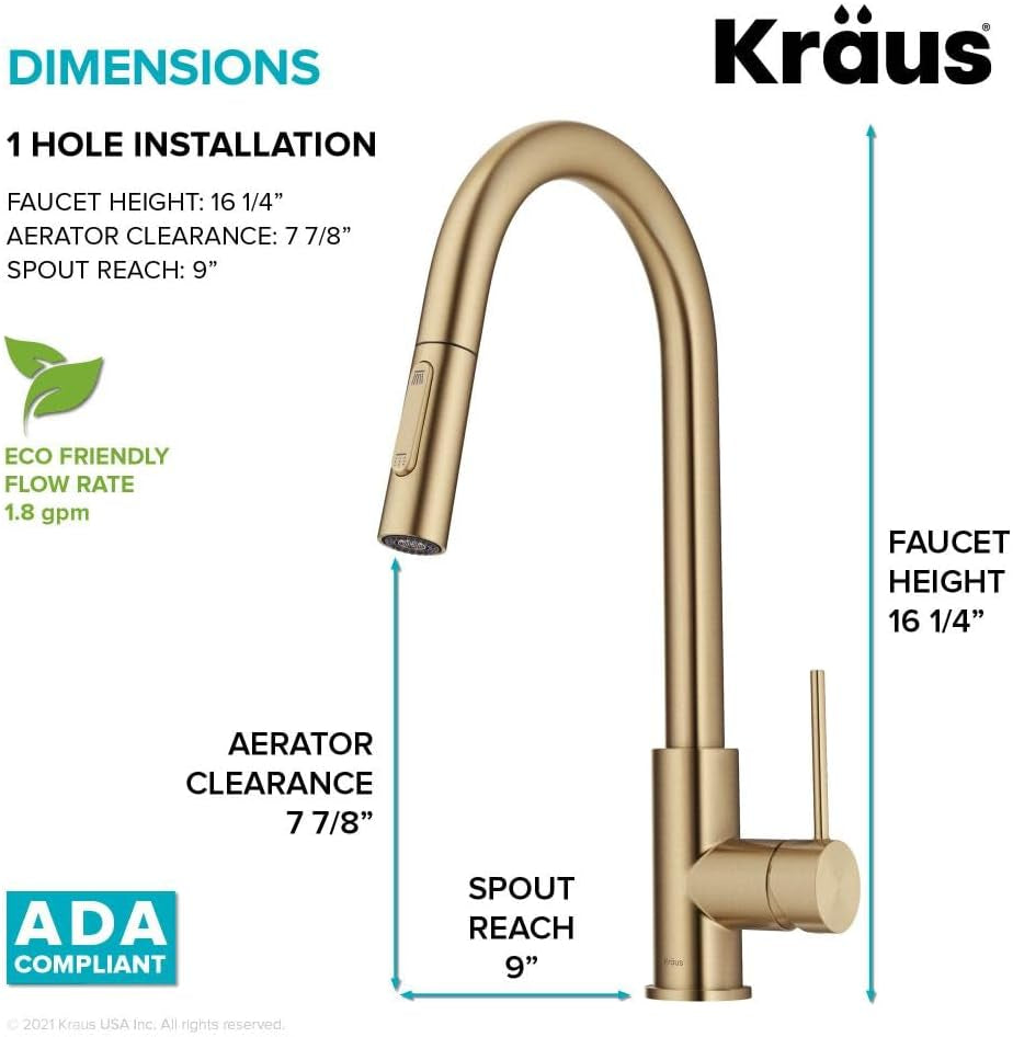 Oletto Contemporary Pull-Down Single Handle Kitchen Faucet in Brushed Gold, KPF-3104 BG