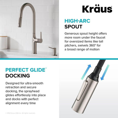 Oletto Tall Modern Pull-Down Single Handle Kitchen Faucet in Brushed Gold, KPF-3101BG