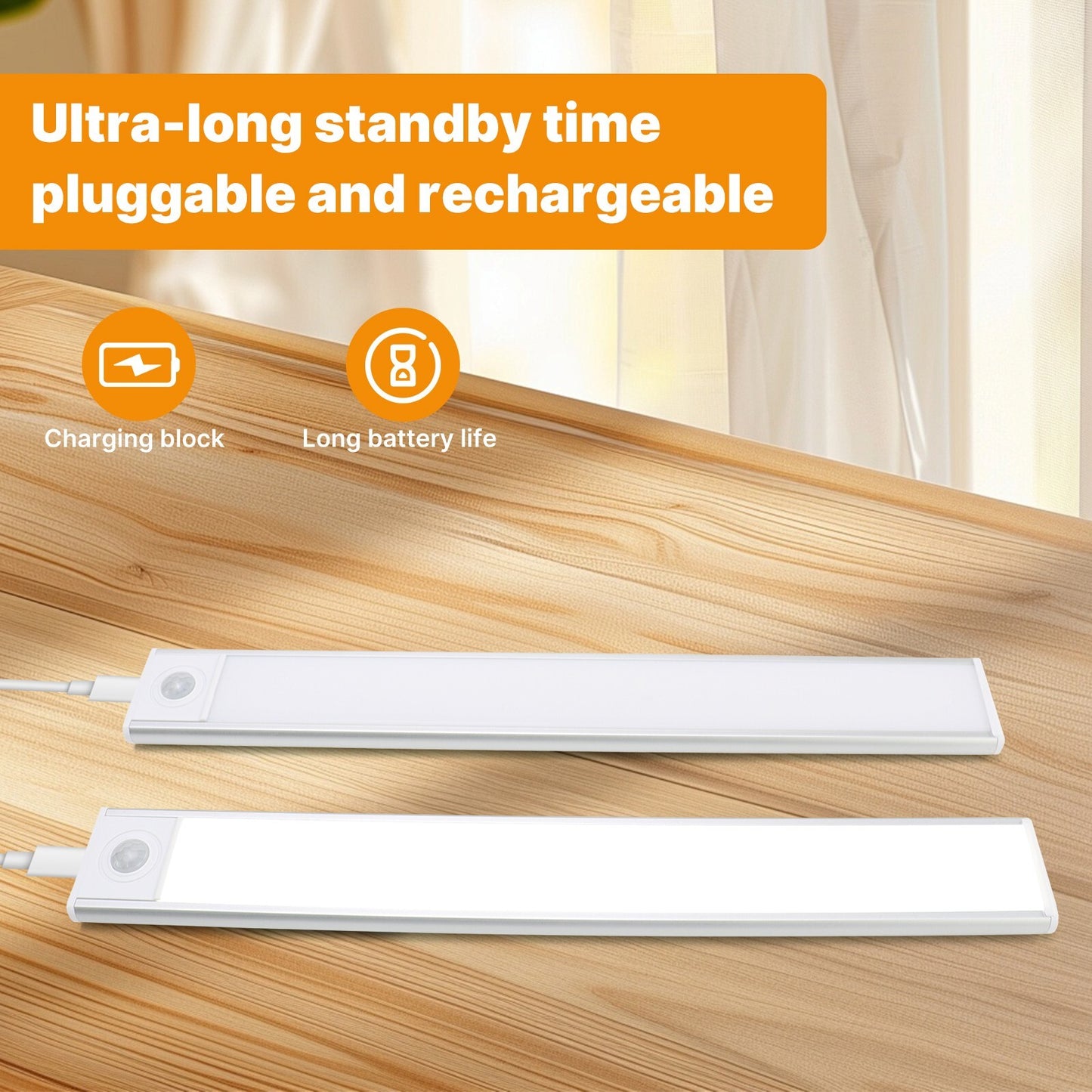 2 Pack-Under Cabinet Lights LED Motion Sensor Light USB Rechargeable Strip Lamp